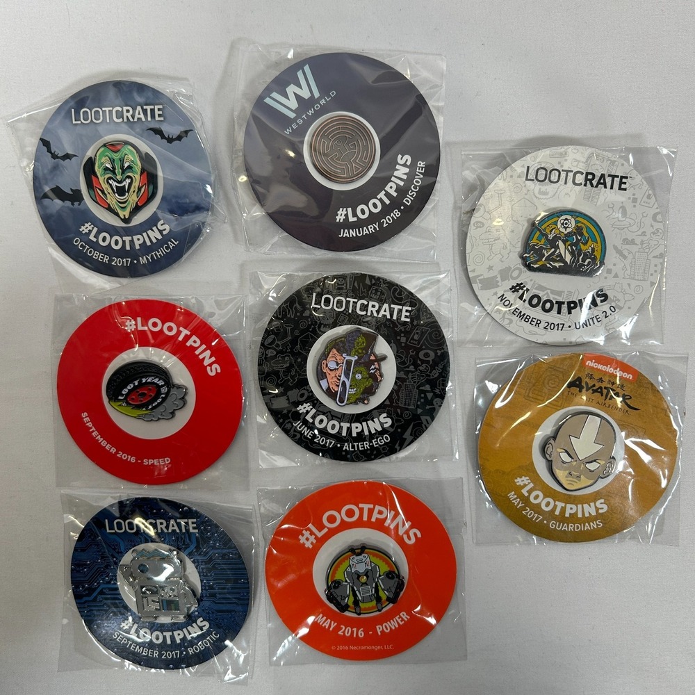 NEW Lot of 8 Lootcrate Loot pins Loot Crate Pins 2016 2017 Halloween Avatar